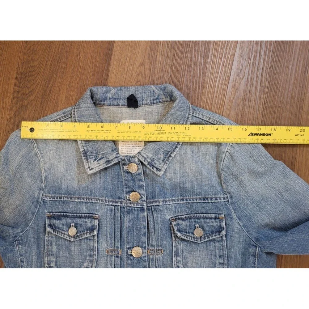 J Crew Women’s Large Distressed Denim Utility Jacket Destroyed Blue Fade